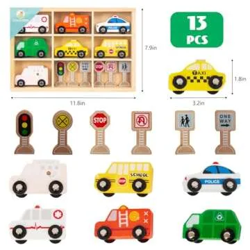 WoodenEdu Wooden Train Car Sets for Toddlers, Train Toy Magnetic Sets Fits Brio, Thomas, Melissa and...