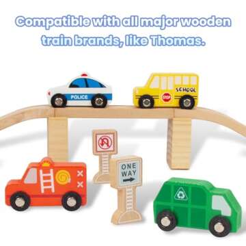 WoodenEdu Wooden Train Car Sets for Toddlers, Train Toy Magnetic Sets Fits Brio, Thomas, Melissa and Doug, Kids for Boys Girls 3 4 5 Years Old