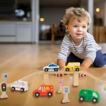 WoodenEdu Wooden Train Car Sets for Toddlers, Train Toy Magnetic Sets Fits Brio, Thomas, Melissa and Doug, Kids for Boys Girls 3 4 5 Years Old