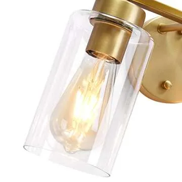 HUOKU 2-Light Bathroom Vanity Light Fixtures, Brass Gold Wall Sconce Lighting Modern Curved Bathroom Lights Fixtures Over Mirror with Glass Shade for Bathroom