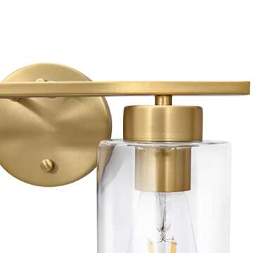 HUOKU 2-Light Bathroom Vanity Light Fixtures, Brass Gold Wall Sconce Lighting Modern Curved Bathroom Lights Fixtures Over Mirror with Glass Shade for Bathroom