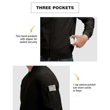 TBMPOY Men's Black Lightweight Bomber Jackets Light Windbreaker Casual Stylish Fall Golf Dress Business Varsity Black M