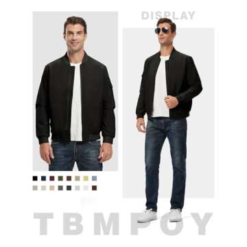 TBMPOY Men's Black Lightweight Bomber Jackets Light Windbreaker Casual Stylish Fall Golf Dress Business Varsity Black M