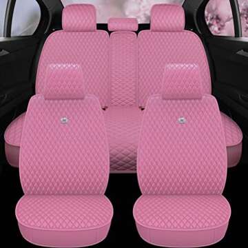 Red Rain Universal Seat Covers for Cars Leather Seat Cover with Crown Pink Seat Covers Full Set Front and Rear Seat Covers Fully Coverage for Car Auto SUV (AB-Pink)