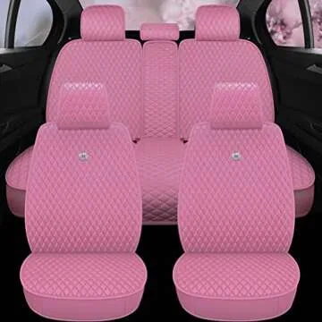 Red Rain Universal Seat Covers for Cars Leather Seat Cover with Crown Pink Seat Covers Full Set Front and Rear Seat Covers Fully Coverage for Car Auto SUV (AB-Pink)