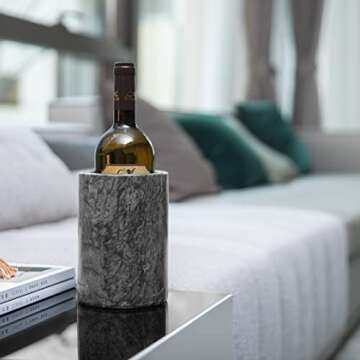 Kota Japan Black Marble Stone Wine and Champagne Bottle Chiller Cooler - 7" X 5" | Elegant Kitchen Utensil Holder | Must Have Wine Chiller for Your Home | Impress Your Guests at Next Party or Event!