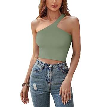REORIA Summer Sexy Casual One Shoulder Double Lined Seamless Backless Sleeveless Cropped Tank Going ...