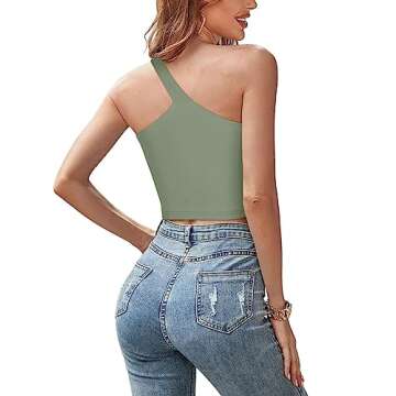 REORIA Summer Sexy Casual One Shoulder Double Lined Seamless Backless Sleeveless Cropped Tank Going Out Trendy Cute Crop Tops for Teen Girls Dark Green Small