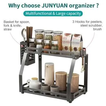 junyuan Spice Organizer,2 Tier Spice Rack Organizer for Countertop,Standing Seasoning Organizer,Kitchen Countertop Organizers and Storage Shelf,Metal,Black (8" Height)