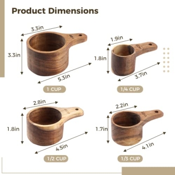 Wood Measuring Cup Set of 4 | Natural Kitchen Utensils | Nestable