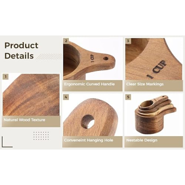 Wood Measuring Cup Set of 4 | Natural Kitchen Utensils | Nestable