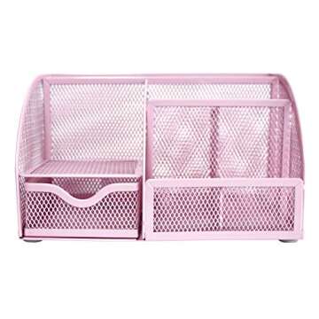 Exerz Desk Organizer Light Pink Office Desk Accessories Supplies Office Storage Desktop Pencil Pen Holder with Drawer Home Workspace
