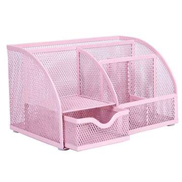 Exerz Desk Organizer Light Pink Office Desk Accessories Supplies Office Storage Desktop Pencil Pen Holder with Drawer Home Workspace