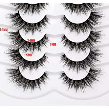 Pooplunch False Eyelashes Fairy Lashes Wispy Crossed Fluffy Faux Mink Lashes Cat Eye Look Fluttery 8D Fake Eyelashes Faux Mink Lashes 7 Pairs Pack