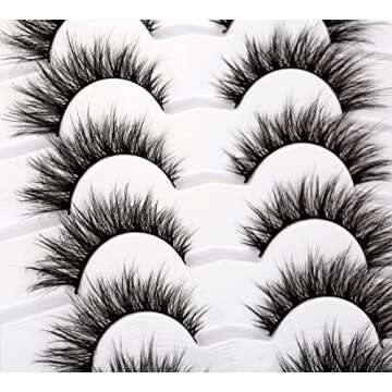 Pooplunch False Eyelashes Fairy Lashes Wispy Crossed Fluffy Faux Mink Lashes Cat Eye Look Fluttery 8D Fake Eyelashes Faux Mink Lashes 7 Pairs Pack