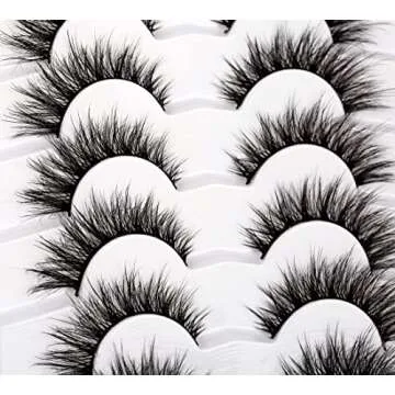 Pooplunch False Eyelashes Fairy Lashes Wispy Crossed Fluffy Faux Mink Lashes Cat Eye Look Fluttery 8D Fake Eyelashes Faux Mink Lashes 7 Pairs Pack