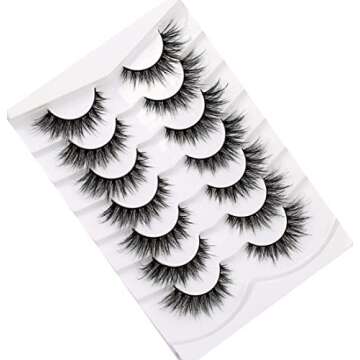 Pooplunch False Eyelashes Fairy Lashes Wispy Crossed Fluffy Faux Mink Lashes Cat Eye Look Fluttery 8D Fake Eyelashes Faux Mink Lashes 7 Pairs Pack