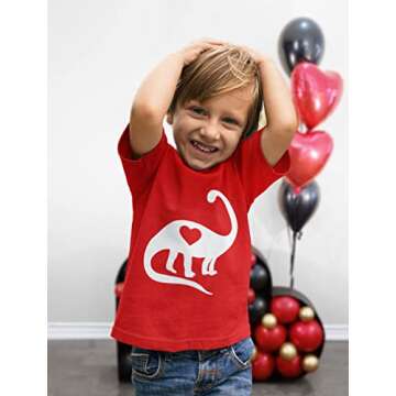 Dino with Heart Toddler Girls Boys Valentines Shirt Dinosaur Valentine's Day Kids T-Shirt for Toddlers 4T Red