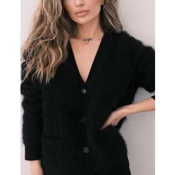 Yimoon Womens Fuzzy Cardigan Sweater V Neck Long Sleeve Button Down Slouchy Furry Knit Sweaters 2024