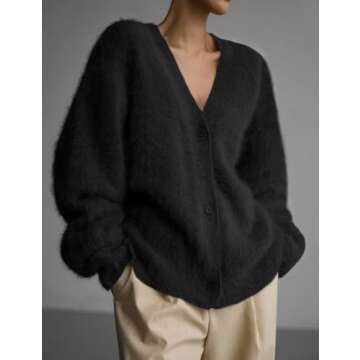 Yimoon Womens Fuzzy Cardigan Sweater V Neck Long Sleeve Button Down Slouchy Furry Knit Sweaters 2024
