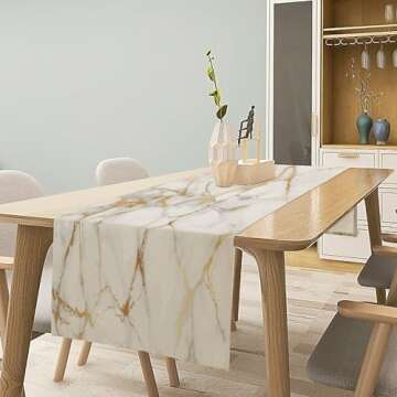 White Marble Table Runner Gold Textures Pattern Table Runner Table Cloth Decoration Dresser Garden Farmhouse Wedding Party Vacation Dinner Home 13x36 inches
