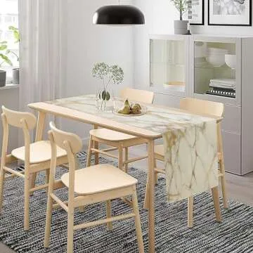 White Marble Table Runner Gold Textures Pattern Table Runner Table Cloth Decoration Dresser Garden Farmhouse Wedding Party Vacation Dinner Home 13x36 inches