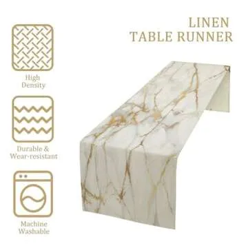 White Marble Table Runner Gold Textures Pattern Table Runner Table Cloth Decoration Dresser Garden Farmhouse Wedding Party Vacation Dinner Home 13x36 inches