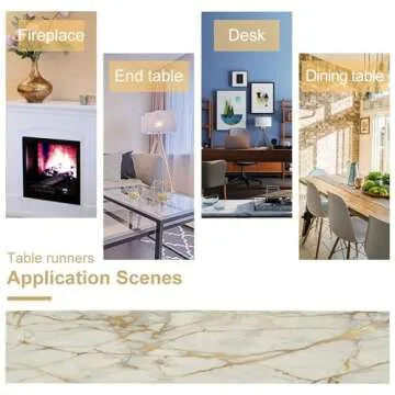 White Marble Table Runner Gold Textures Pattern Table Runner Table Cloth Decoration Dresser Garden Farmhouse Wedding Party Vacation Dinner Home 13x36 inches