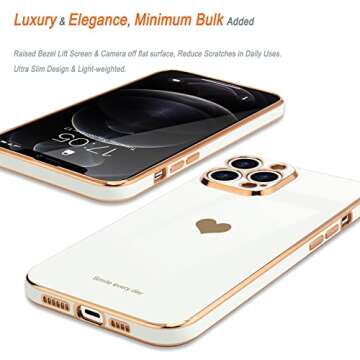 Teageo for iPhone 12 Pro Case for Women Girl, Cute Love-Heart Luxury Bling Plating Soft Back Cover, Raised Full Camera Protection Bumper, Silicone Shockproof Phone Case for iPhone 12 Pro, White