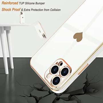 Teageo for iPhone 12 Pro Case for Women Girl, Cute Love-Heart Luxury Bling Plating Soft Back Cover, Raised Full Camera Protection Bumper, Silicone Shockproof Phone Case for iPhone 12 Pro, White