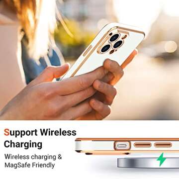 Teageo for iPhone 12 Pro Case for Women Girl, Cute Love-Heart Luxury Bling Plating Soft Back Cover, Raised Full Camera Protection Bumper, Silicone Shockproof Phone Case for iPhone 12 Pro, White