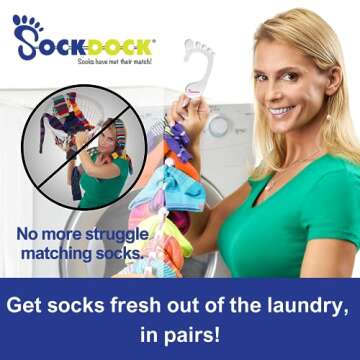 SockDock Sock Laundry Solution for Washing Drying & Storing Socks in Pairs, Clip & Hold Small & Long...