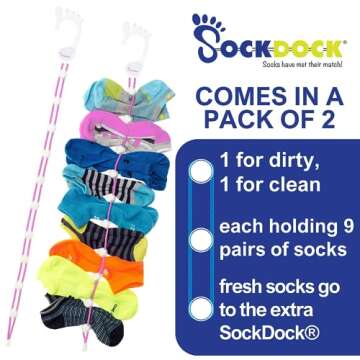 SockDock Sock Laundry Solution for Washing Drying & Storing Socks in Pairs, Clip & Hold Small & Long Socks in Washer Dryer & Closet, 2-Pack (Pink)