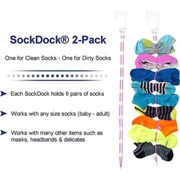 SockDock Sock Laundry Solution for Washing Drying & Storing Socks in Pairs, Clip & Hold Small & Long Socks in Washer Dryer & Closet, 2-Pack (Pink)
