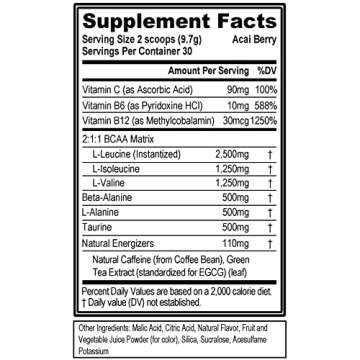 EVL BCAAs Amino Acids Powder - BCAA Energy Pre Workout Powder for Muscle Recovery Lean Growth and En...