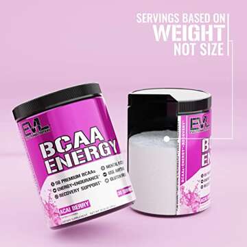 EVL BCAAs Amino Acids Powder - BCAA Energy Pre Workout Powder for Muscle Recovery Lean Growth and Endurance - Rehydrating BCAA Post Workout Recovery Drink with Natural Caffeine - Acai Berry