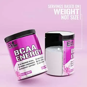 EVL BCAAs Amino Acids Powder - BCAA Energy Pre Workout Powder for Muscle Recovery Lean Growth and Endurance - Rehydrating BCAA Post Workout Recovery Drink with Natural Caffeine - Acai Berry