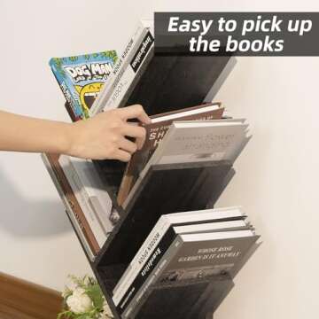 SHEEPAM 5 Tier Tree Book Shelf, Small Desktop Bookshelf with Storage Organizer, Wood Bookcase, Desk Display Bookshelves, Floor Standing Organizer Bookcases for Living Room,Bedroom,Office-Dark Grey