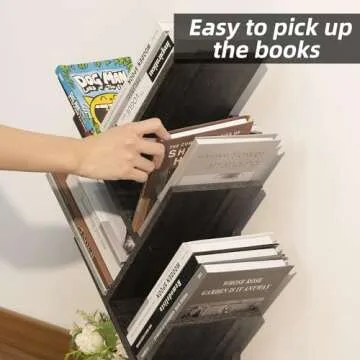 SHEEPAM 5 Tier Tree Book Shelf, Small Desktop Bookshelf with Storage Organizer, Wood Bookcase, Desk Display Bookshelves, Floor Standing Organizer Bookcases for Living Room,Bedroom,Office-Dark Grey