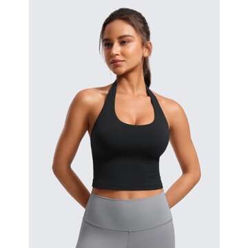 CRZ YOGA Womens Butterluxe Halter Longline Sports Bra - Soft Padded Fitness Crop Top in Black (X-Sma...
