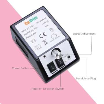 Cadrim Electric Nail Drill, Adjustable Nail File Machine Set with Sanding Bands for Manicure Pedicure Acrylic Nails Gel Glazing Nail Art Polisher (Black)