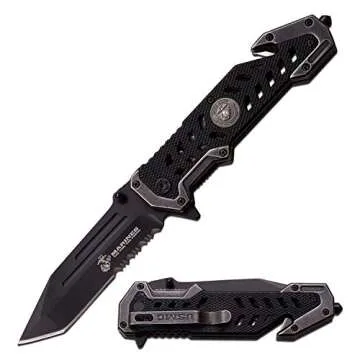 USMC Marine Tactical Folding Pocket Knife - G10 Handle with Sharp Tanto Blade