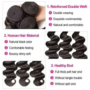 Afekisn Tasumla Human Hair Bundles 30 30 30'' Body Wave Bundles Human Hair 12A Brazilian Hair Bundles 100% Unprocessed Virgin Hair Weft Weave Bundles Human Hair Extension Upgrade 3 Bundles Black