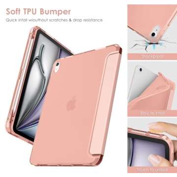 DTTO Case for iPad Air 11 Inch M2 2024 / iPad Air 5th Generation 2022 / iPad Air 4th Generation 2020 10.9 Inch, Soft Translucent Frosted Back Cover Smart Trifold Stand[Auto Wake/Sleep], Rose Gold