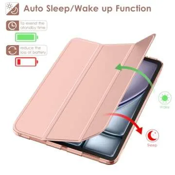 DTTO Case for iPad Air 11 Inch M2 2024 / iPad Air 5th Generation 2022 / iPad Air 4th Generation 2020 10.9 Inch, Soft Translucent Frosted Back Cover Smart Trifold Stand[Auto Wake/Sleep], Rose Gold