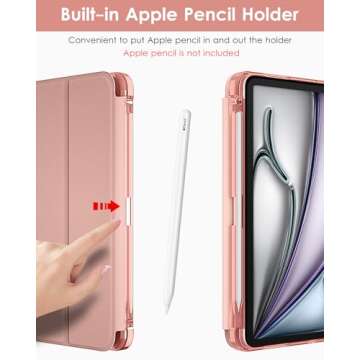DTTO Case for iPad Air 11 Inch M2 2024 / iPad Air 5th Generation 2022 / iPad Air 4th Generation 2020 10.9 Inch, Soft Translucent Frosted Back Cover Smart Trifold Stand[Auto Wake/Sleep], Rose Gold