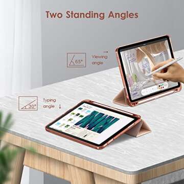 DTTO Case for iPad Air 11 Inch M2 2024 / iPad Air 5th Generation 2022 / iPad Air 4th Generation 2020 10.9 Inch, Soft Translucent Frosted Back Cover Smart Trifold Stand[Auto Wake/Sleep], Rose Gold