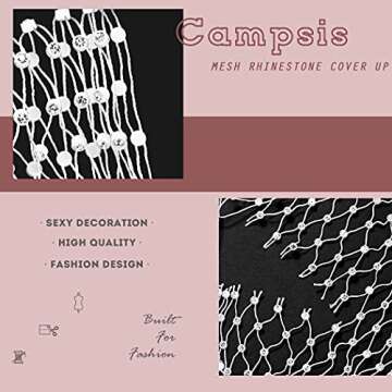 Campsis Mesh Rhinestone Bikni Swimsuit Cover Ups Sexy See Through Sleeveless Beach Coverups Fishnet Hollow Out Crop Top Shirts Fashion Rave Festival Clubwear Cover Up for Women and Girls