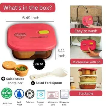 AI LOVE PEACE Glass Lunch Containers for Women Adults, Microwave Safe Glass Lunch Box, Leak Proof Reusable Containers with Airtight lid for Leftovers, Snacks, and Meals, 26 oz. (Red)