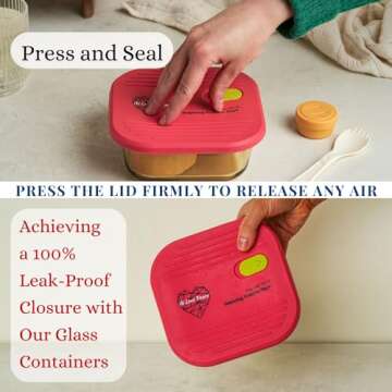 AI LOVE PEACE Glass Lunch Containers for Women Adults, Microwave Safe Glass Lunch Box, Leak Proof Reusable Containers with Airtight lid for Leftovers, Snacks, and Meals, 26 oz. (Red)